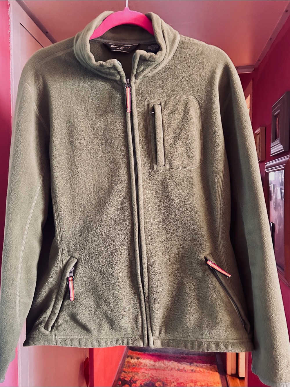 Women’s Olive Green Fleece Eddie Bauer 5 Pocket Jacket - Zip Front